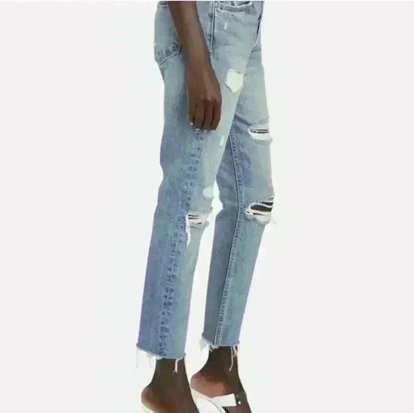 GRLFRND Womens Medium Wash High Rise Distressed Designer Straight Crop Jean 28 - Picture 2 of 13